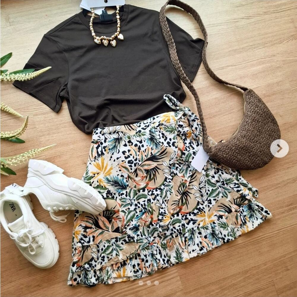 Cato Size Large Mini Skort Floral Wrap Office Casual Cotton 30"‎ Waist